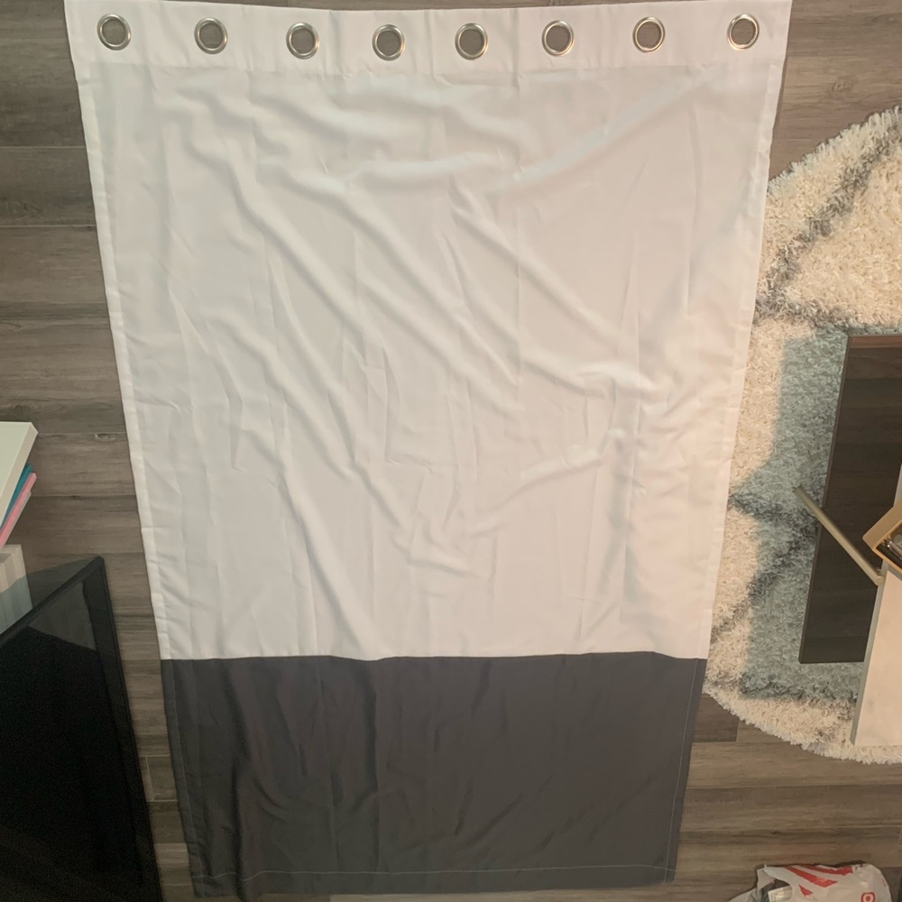 84 inch white and dark grey curtains. Set of 2